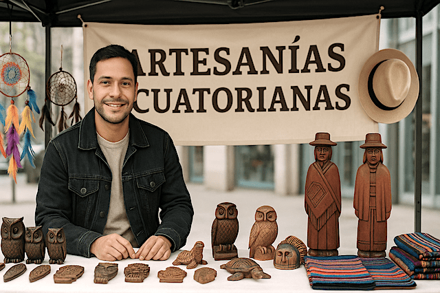 Artista ecuatoriano logra vivir solo de su arte: vendiendo artesanías ecuatorianas en Canadá